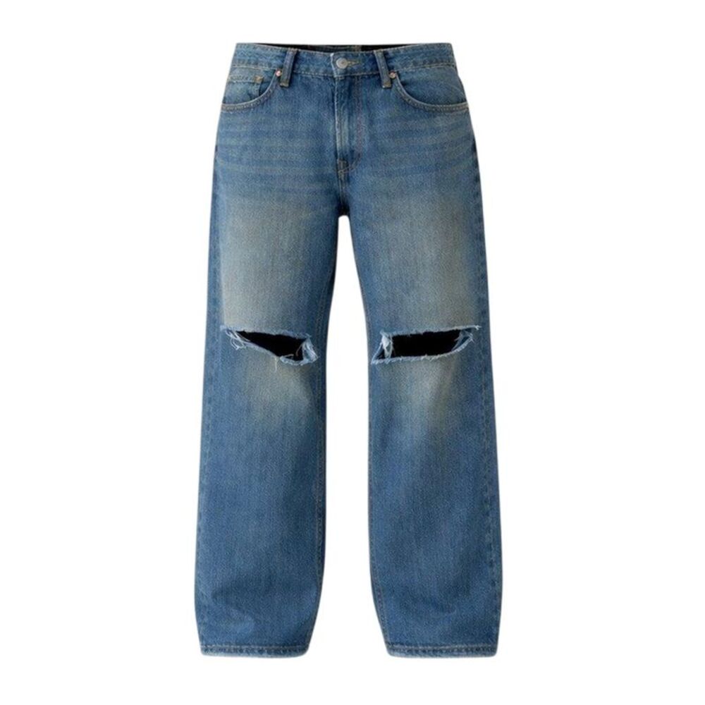 Firetrap Mens Denim Ripped Straight Jeans / Vintage Wash